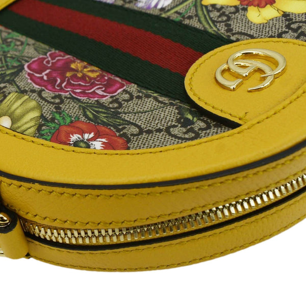 GUCCI Ophidia Mini Flora GG Round Supreme Monogram Web Crossbody Bag Yellow 550618