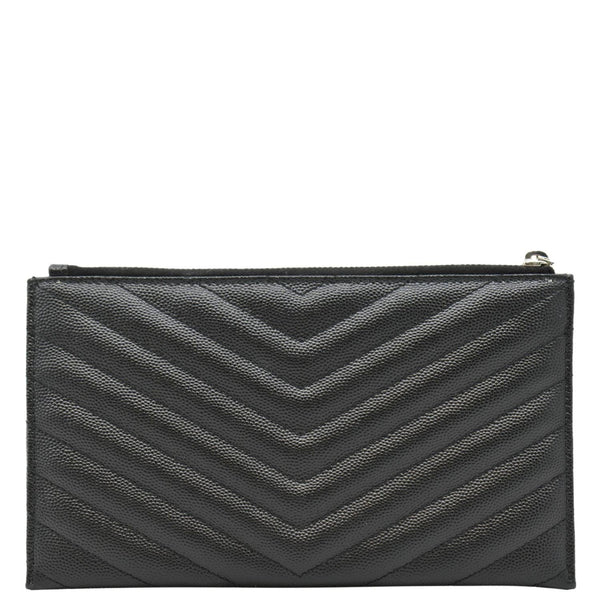 YVES SAINT LAURENT Monogram Bill Grain De Poudre Chevron Leather Zip Pouch Black