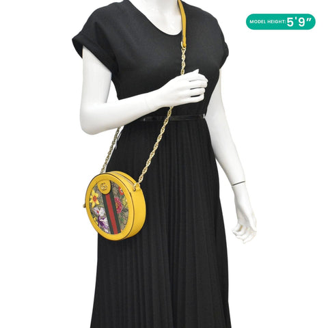 GUCCI Ophidia Mini Flora GG Round Supreme Monogram Web Crossbody Bag Yellow 550618