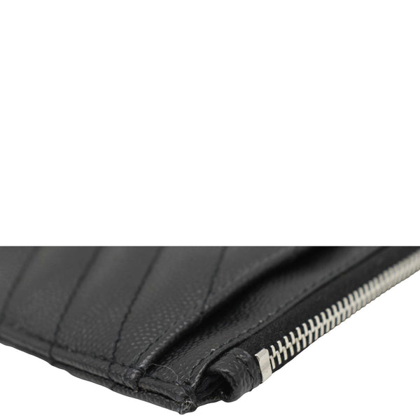 YVES SAINT LAURENT Monogram Bill Grain De Poudre Chevron Leather Zip Pouch Black