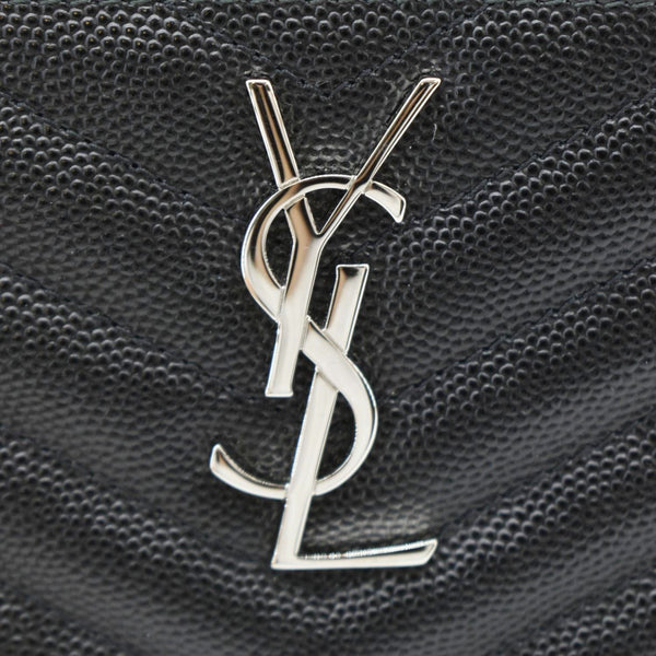 YVES SAINT LAURENT Monogram Bill Grain De Poudre Chevron Leather Zip Pouch Black