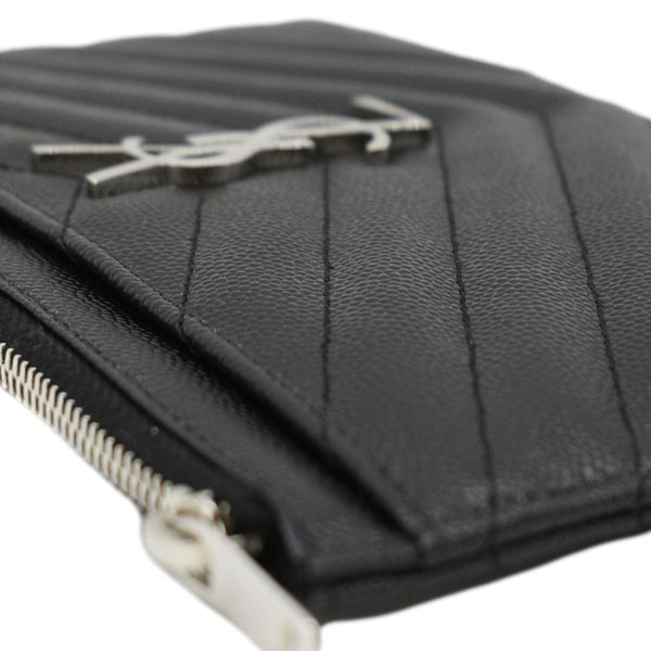 YVES SAINT LAURENT Monogram Bill Grain De Poudre Chevron Leather Zip Pouch Black