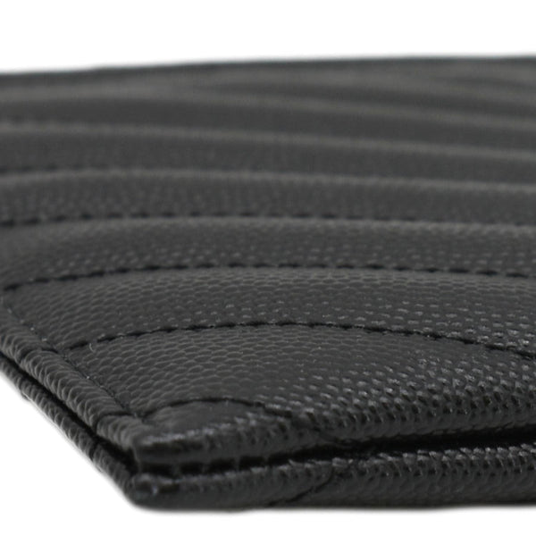 YVES SAINT LAURENT Monogram Bill Grain De Poudre Chevron Leather Zip Pouch Black