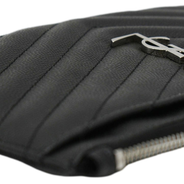 YVES SAINT LAURENT Monogram Bill Grain De Poudre Chevron Leather Zip Pouch Black