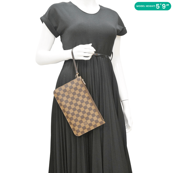 LOUIS VUITTON Neverfull Damier Ebene Pochette Wristlet Pouch Brown