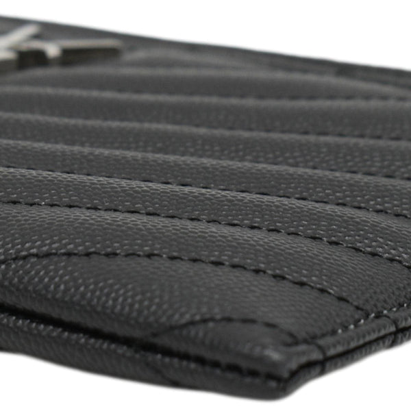 YVES SAINT LAURENT Monogram Bill Grain De Poudre Chevron Leather Zip Pouch Black