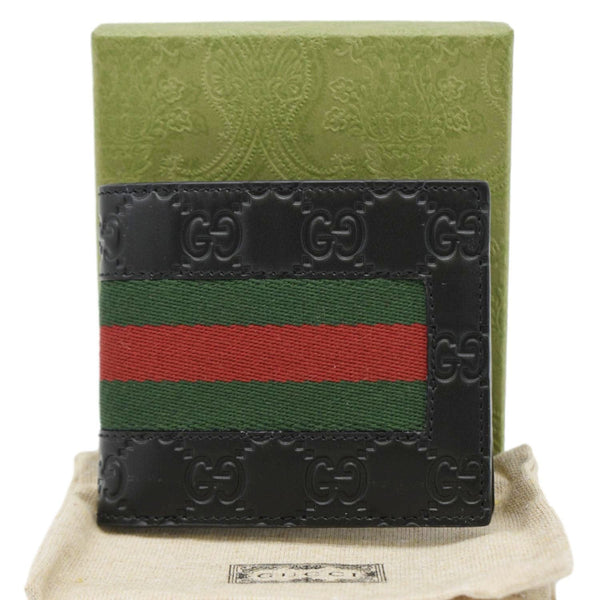 GUCCI Signature Web Leather Men's Bifold Wallet Black 408827