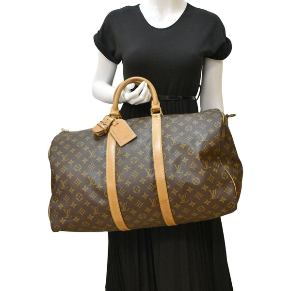 LOUIS VUITTON Keepall 50 Bandouliere Monogram Canvas Travel Bag Brown