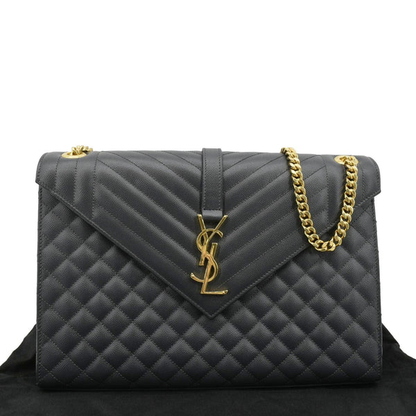 YVES SAINT LAURENT Large Envelope Chevron Leather Shoulder Bag Dark Grey
