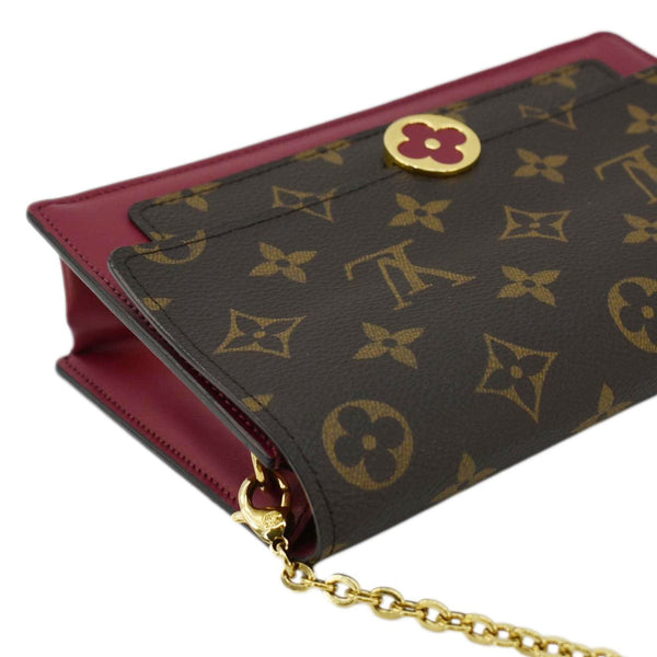 LOUIS VUITTON Flore Monogram Canvas Chain Wallet Fuchsia