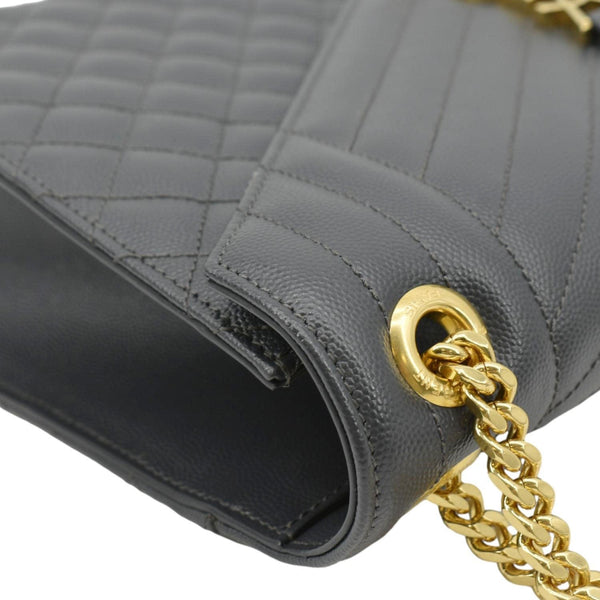 YVES SAINT LAURENT Large Envelope Chevron Leather Shoulder Bag Dark Grey