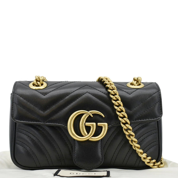 GUCCI GG Marmont Mini Leather Shoulder Bag Black 446744
