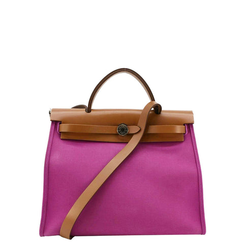 HERMES Herbag Zip Retourne 31 Toile Canvas Tote Shoulder Bag Fuchsia
