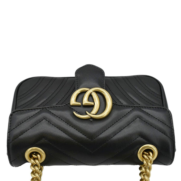 GUCCI GG Marmont Mini Leather Shoulder Bag Black 446744