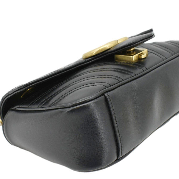 GUCCI GG Marmont Mini Leather Shoulder Bag Black 446744