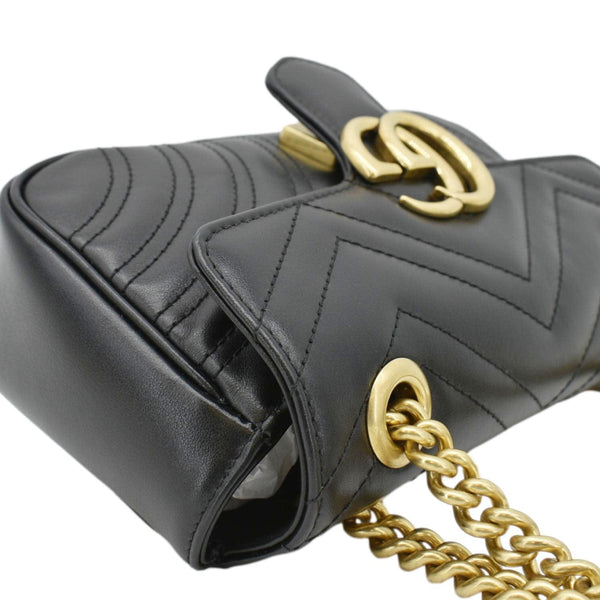 GUCCI GG Marmont Mini Leather Shoulder Bag Black 446744