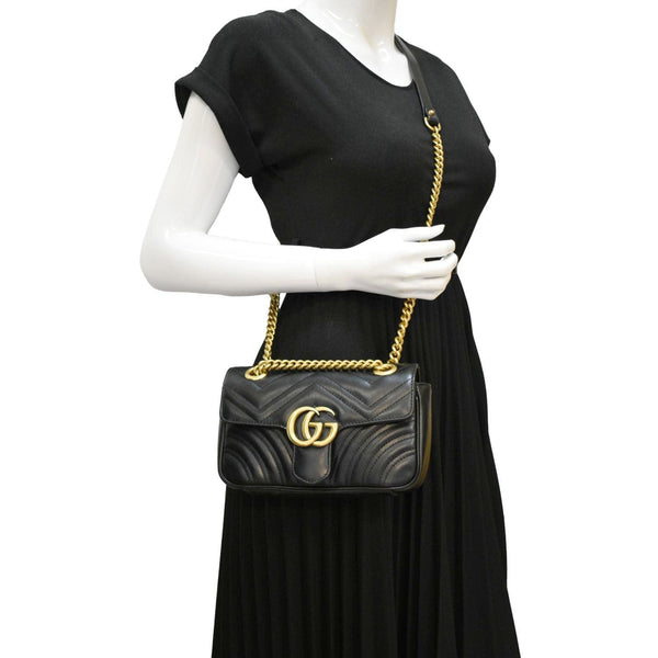 GUCCI GG Marmont Mini Leather Shoulder Bag Black 446744