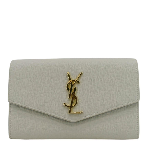 YVES SAINT LAURENT Uptown Grain De Poudre Embossed Leather Chain Wallet White