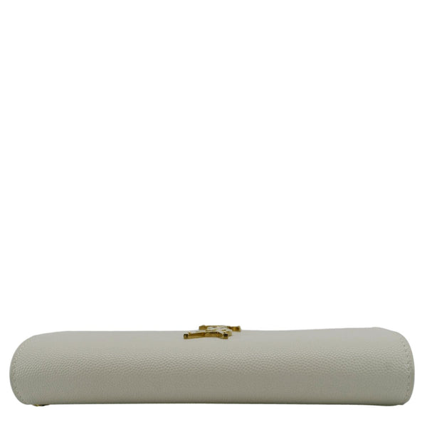 YVES SAINT LAURENT Uptown Grain De Poudre Embossed Leather Chain Wallet White