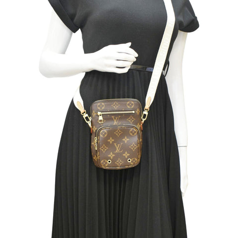 LOUIS VUITTON Utility Phone Sleeve Monogram Canvas Crossbody Bag Brown