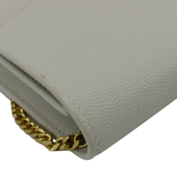 YVES SAINT LAURENT Uptown Grain De Poudre Embossed Leather Chain Wallet White