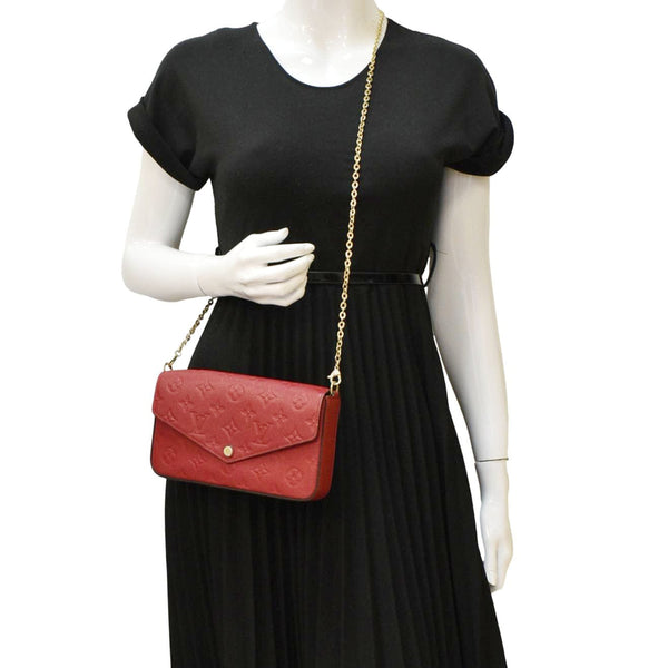 LOUIS VUITTON Felicie Monogram Empreinte Leather Pochette Crossbody Bag Red