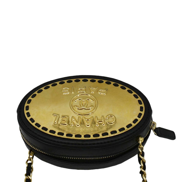 CHANEL Oval CC Leather Vanity Chain Mini Crossbody Clutch Black