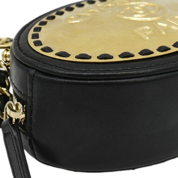 CHANEL Oval CC Leather Vanity Chain Mini Crossbody Clutch Black