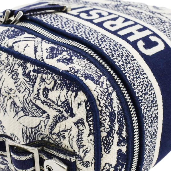 CHRISTIAN DIOR Travel Oblique Embroidery Canvas Vanity Case Blue