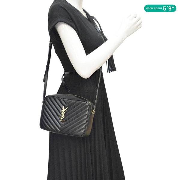 YVES SAINT LAURENT Lou Camera Chevron Leather Crossbody Bag Black