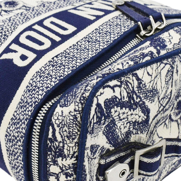 CHRISTIAN DIOR Travel Oblique Embroidery Canvas Vanity Case Blue