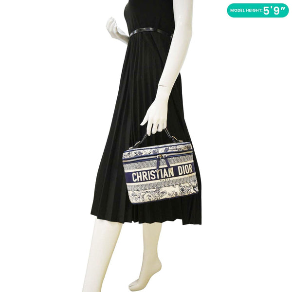 CHRISTIAN DIOR Travel Oblique Embroidery Canvas Vanity Case Blue