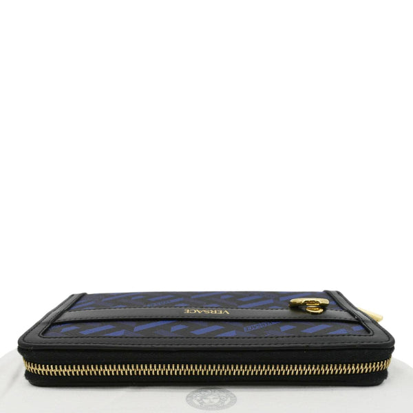 VERSACE La Greca Coated Canvas Long Zip Wallet Blue