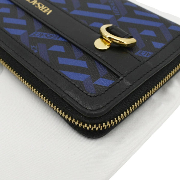 VERSACE La Greca Coated Canvas Long Zip Wallet Blue