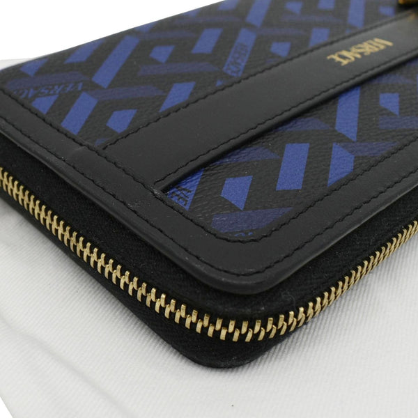 VERSACE La Greca Coated Canvas Long Zip Wallet Blue