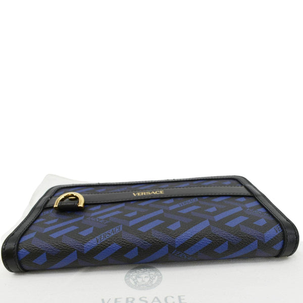 VERSACE La Greca Coated Canvas Long Zip Wallet Blue
