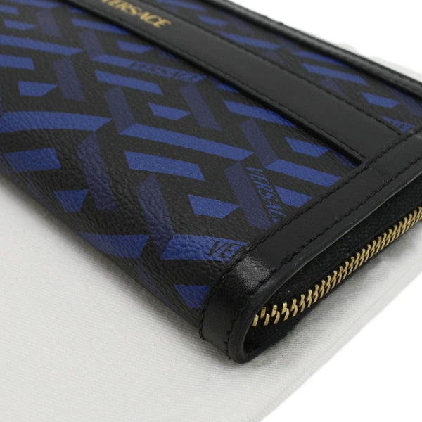 VERSACE La Greca Coated Canvas Long Zip Wallet Blue