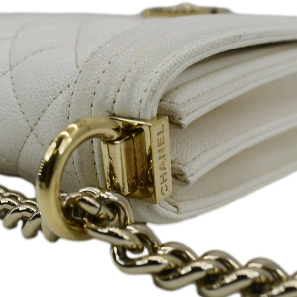 CHANEL North South Boy Quilted Leather Crossbody Bag White