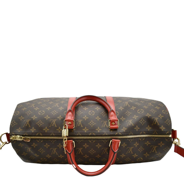 LOUIS VUITTON Keepall 50 Bandouliere Monogram Canvas Travel Bag Red