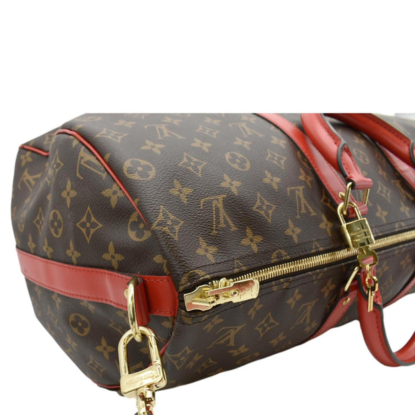LOUIS VUITTON Keepall 50 Bandouliere Monogram Canvas Travel Bag Red
