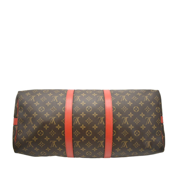 LOUIS VUITTON Keepall 50 Bandouliere Monogram Canvas Travel Bag Red