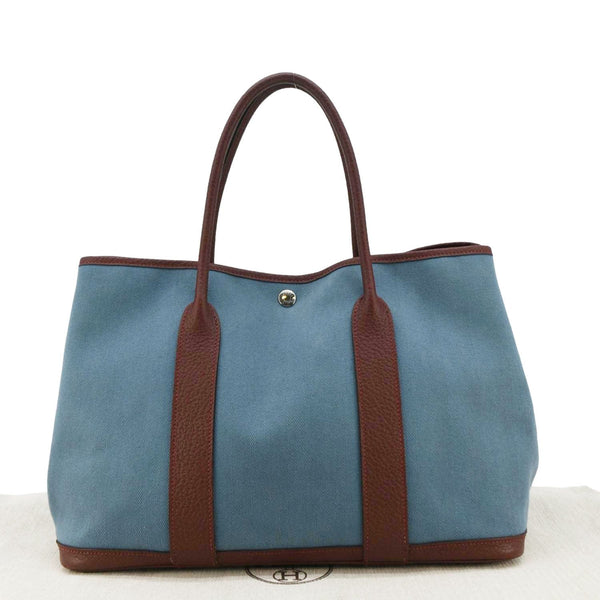 HERMES Garden Party 36 Leather Tote Bag Blue Teal