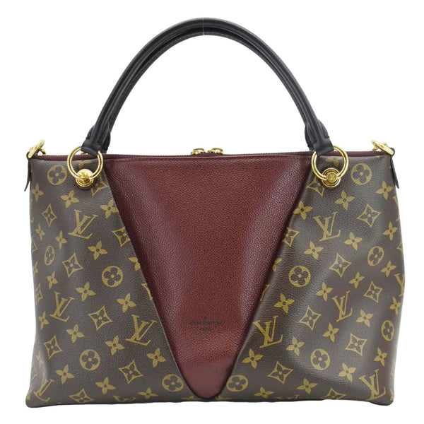 LOUIS VUITTON V MM Monogram Canvas Tote Shoulder Bag Bordeaux