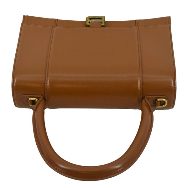 BALENCIAGA Medium Hourglass Leather Top Handle Shoulder Bag Tan