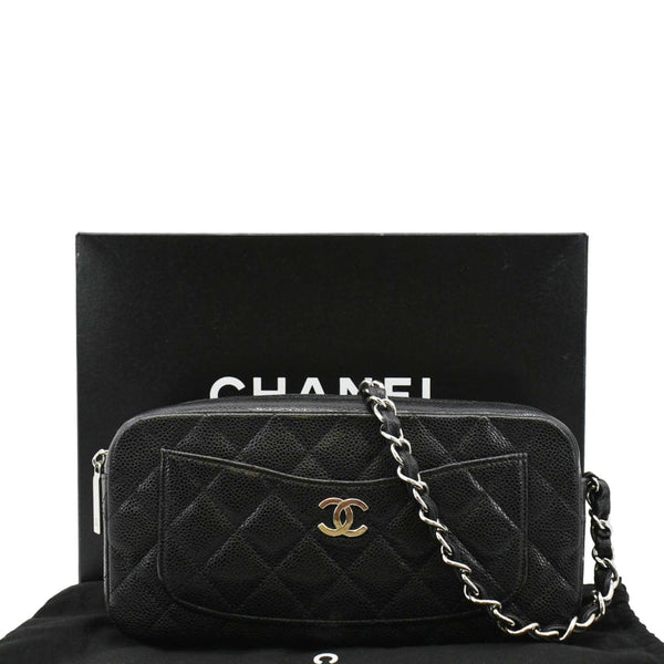 CHANEL Front Pocket Shoulder Bag Black fronyt look