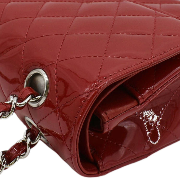 CHANEL Classic Medium Double Flap Quilted Patent Leather Shoulder Bag Red