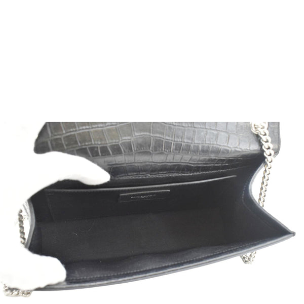 YVES SAINT LAURENT Kate Tassel Medium Crocodile Embossed Leather Crossbody Bag Black