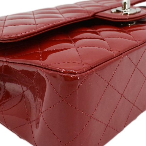 CHANEL Classic Medium Double Flap Quilted Patent Leather Shoulder Bag Red