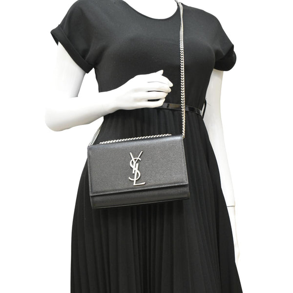 YVES SAINT LAURENT Kate Leather Chain Clutch Crossbody Bag Black