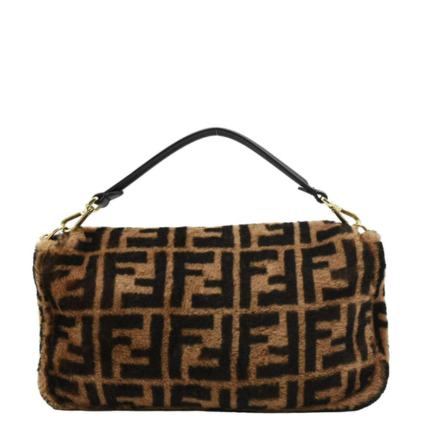 FENDI Baguette Medium FF Shearling Sheepskin Shoulder Bag Brown